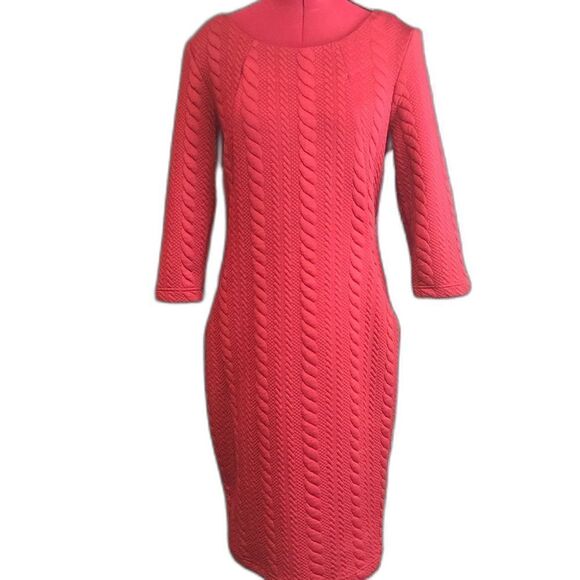 Sharagano Dress Women’s Size 8 Red 3/4 Sleeve Pockets Round Neckline - Picture 1 of 10